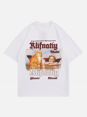 T Shirts Aelfric Eden Angel Cat Graphique Tee Kaki | ZRE-09906283